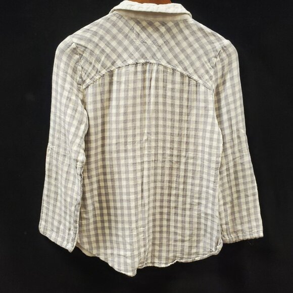 Anthropologie Oversized Gingham Plaid Button Up Top Size XS Country Gauzy Cotton - Picture 4 of 11